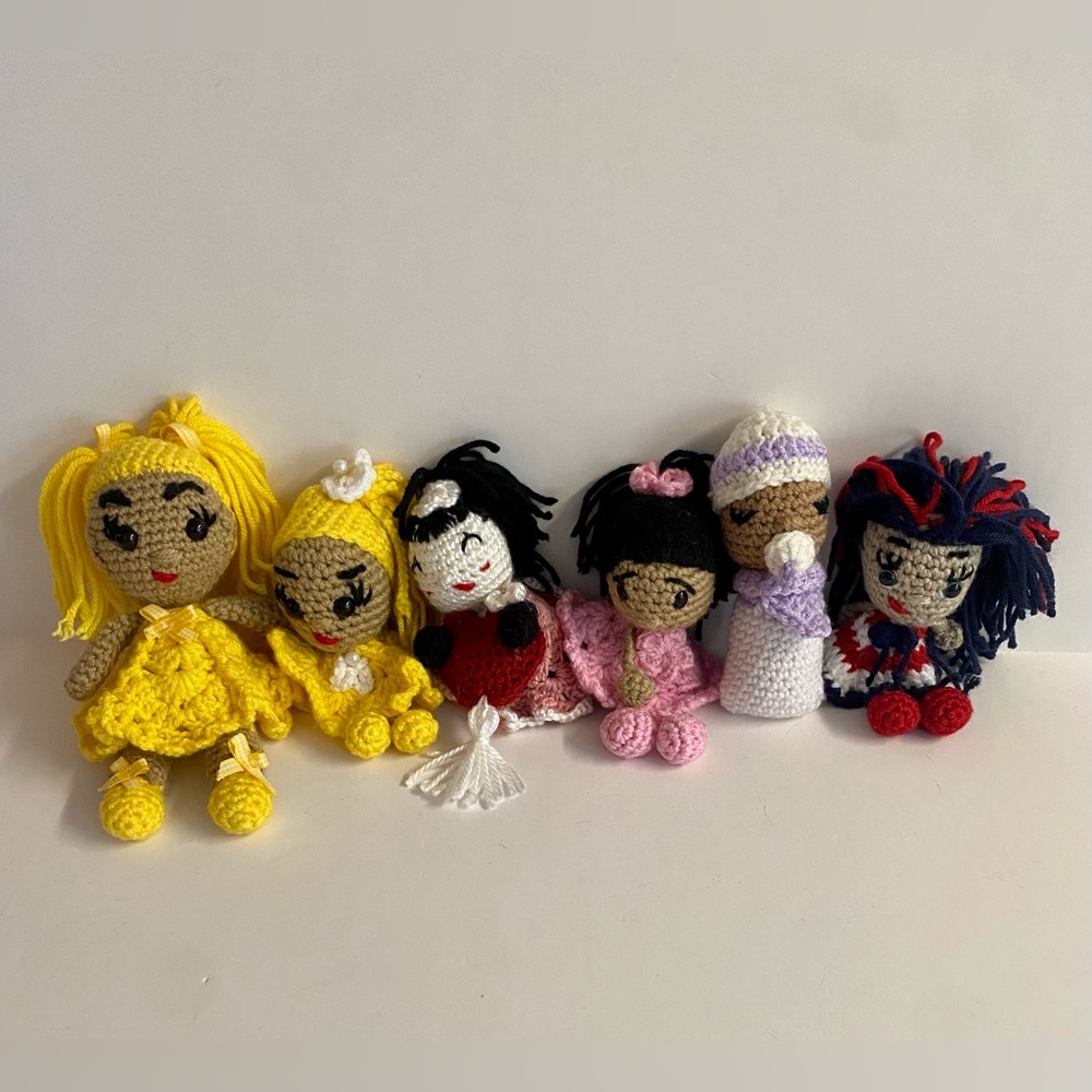6 Hand Crocheted Dolls.Sweet Unique One of a Kind Adorable Collectible Dolls